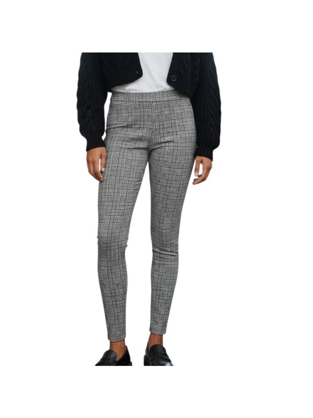 Premise Studio Women's Dress Leggings Black White Plaid  Sz Med